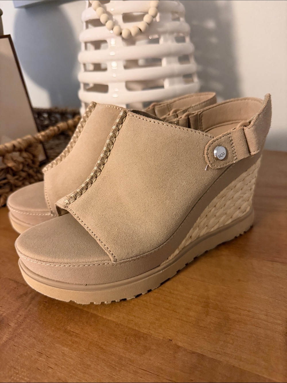 UGG Neutral Tan Suede Wedge Sandals